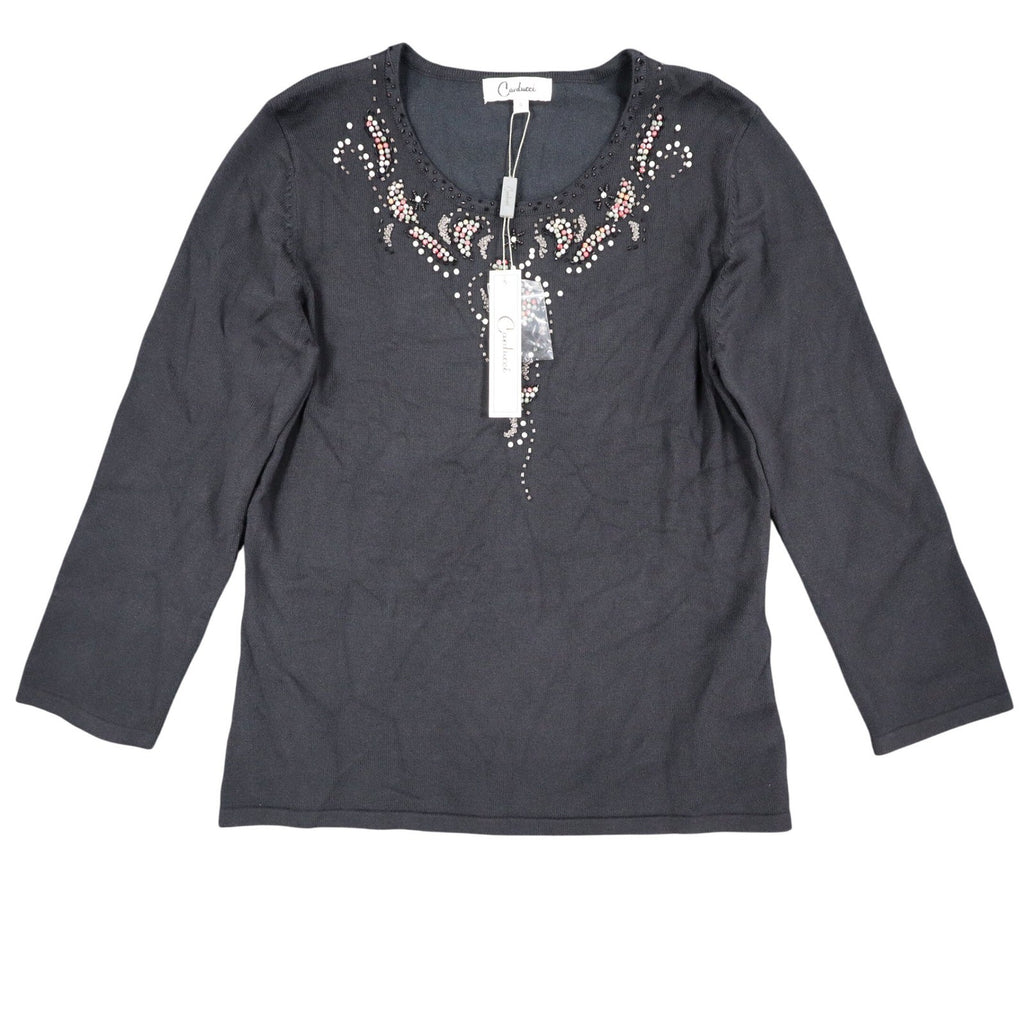 Carducci Beaded Embellished Top Womens Size S Black Rayon Blend 3/4 Sleeve NEW - take2supply