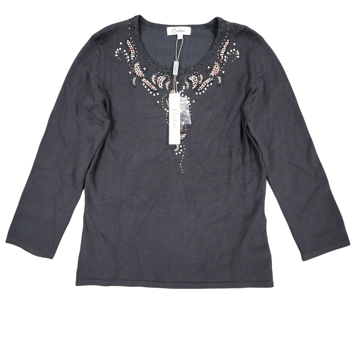 Carducci Beaded Embellished Top Womens Size S Black Rayon Blend 3/4 Sleeve NEW - take2supply