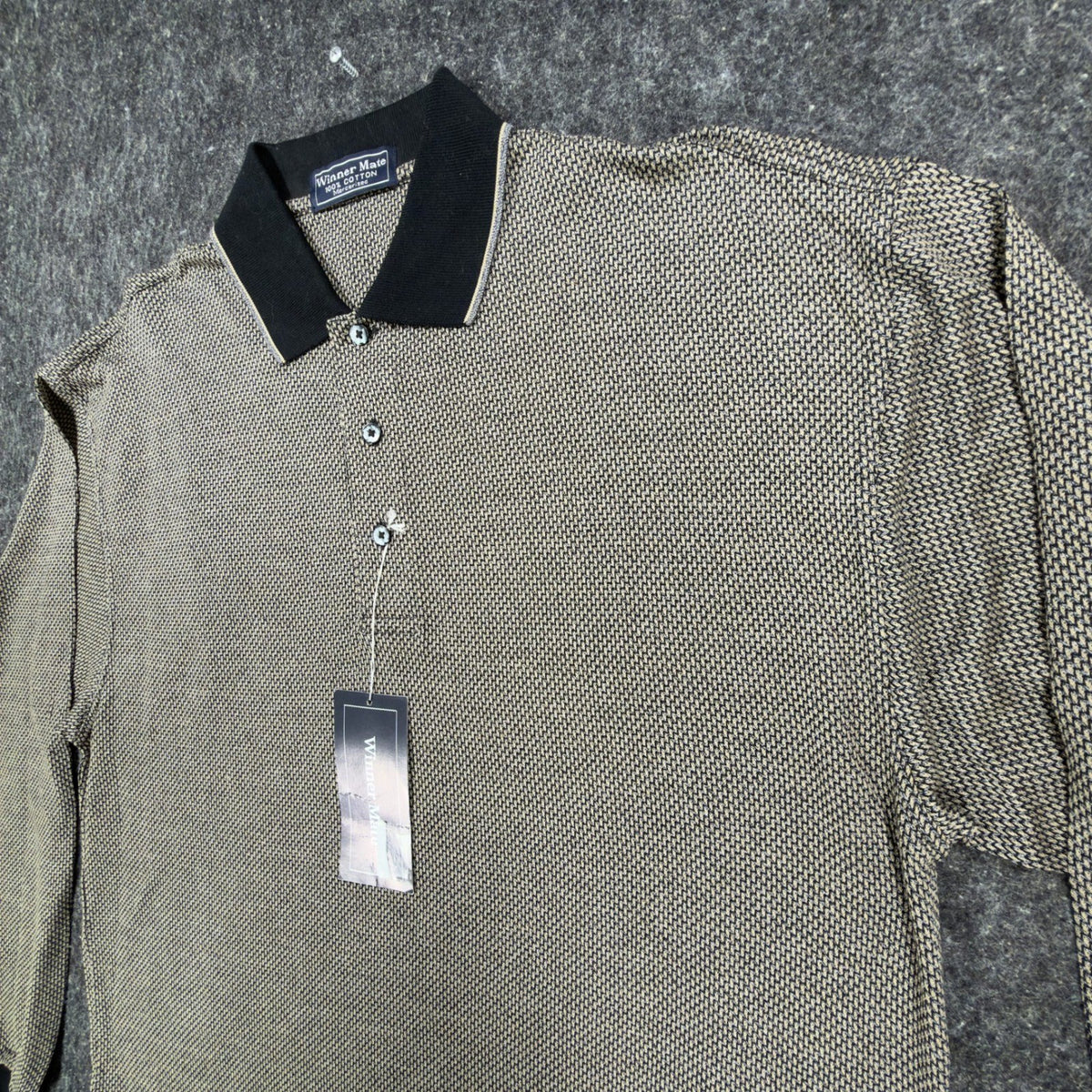 Winner Mate Vintage 90s Knit Polo Shirt Mens M Tan Black Mercerized Cotton NWT - take2supply