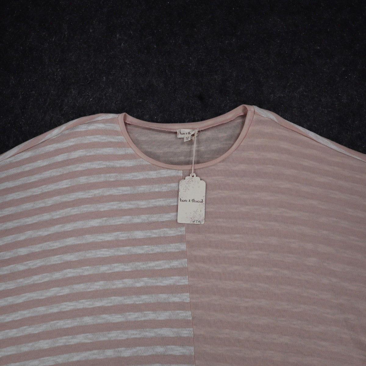 Hem & Thread Top Womens M/L Pink White Striped Oversized Boxy Knit Scoop Neck - take2supply