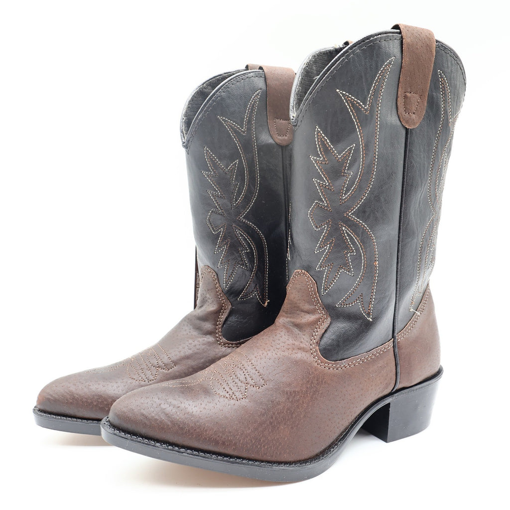Wrangler Vintage Western Cowboy Boots Childrens 1.5 Brown Black Leather NWT - take2supply