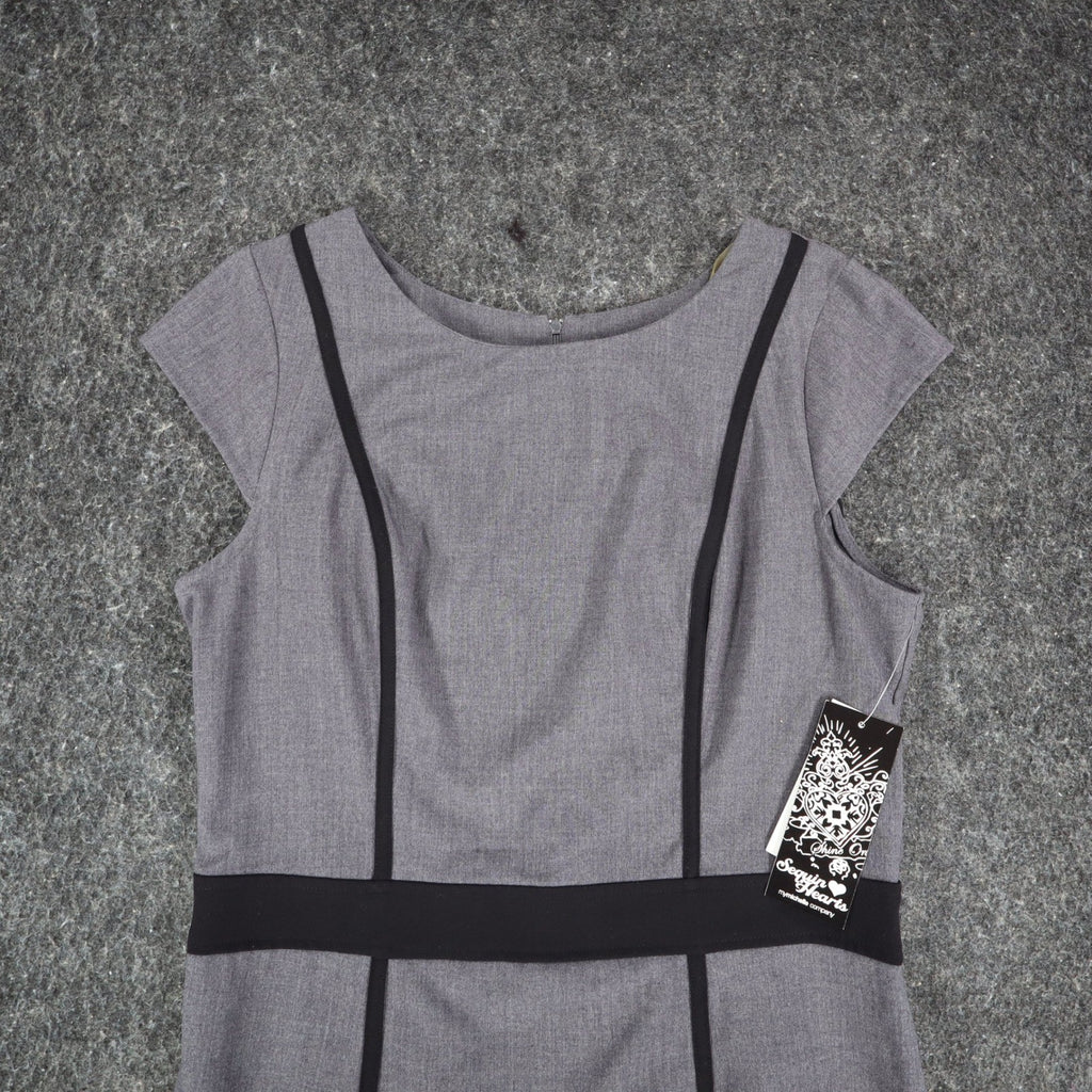 Sequin Hearts Sheath Dress Womens 13 Gray Black Trim Cap Sleeve Career Bodycon - take2supply