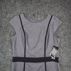 Sequin Hearts Sheath Dress Womens 13 Gray Black Trim Cap Sleeve Career Bodycon - take2supply