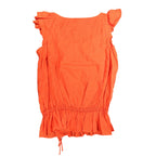 XOXO Blouse Womens L Orange Rayon Crochet Lace Ruffle Cap Sleeve Smocked Top NEW - take2supply