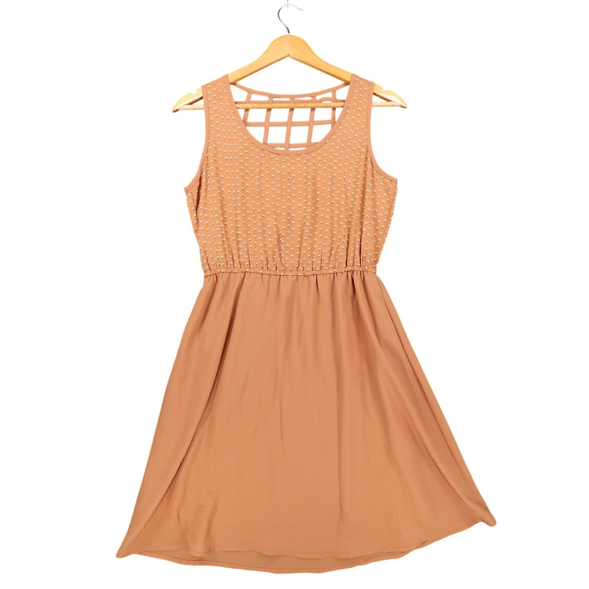 Blu Pepper Sleeveless Dress Small Rust Orange Lattice Cage Back Geometric Print - take2supply