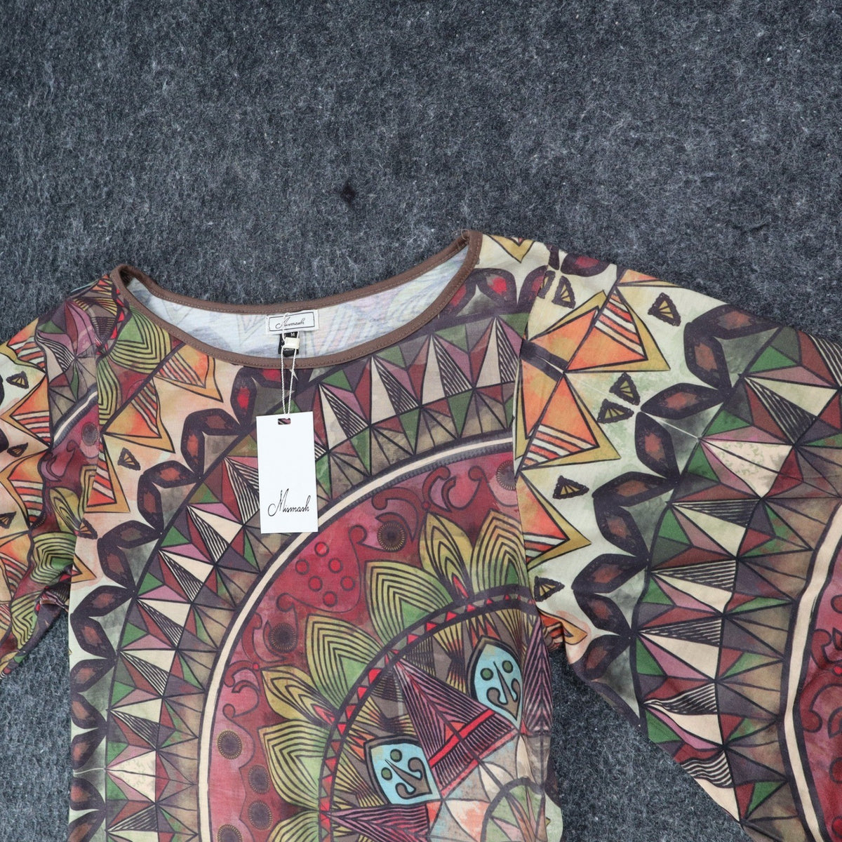 Mismash Carcara Dress Womens Small Brown Boho Mandala Print Bell Sleeve Mini - take2supply