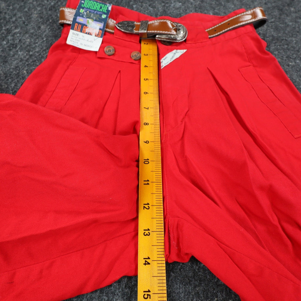 Jordache Pleated Shorts Womens 5/6 Vintage Red Cotton High Waist Western Belt - take2supply