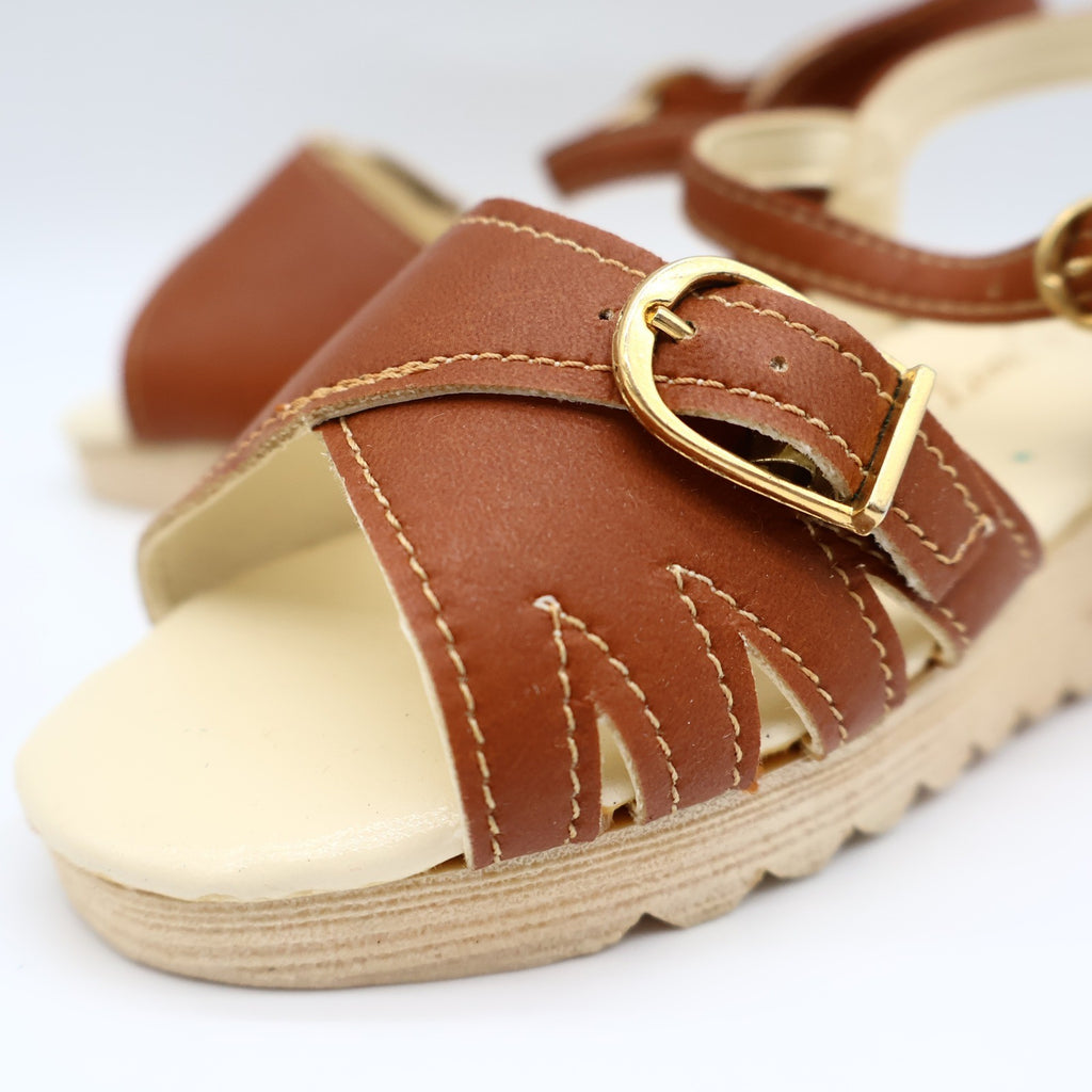Party Lane Wedge Sandals Toddler Size 10 Vintage Brown Faux Leather Deadstock - take2supply