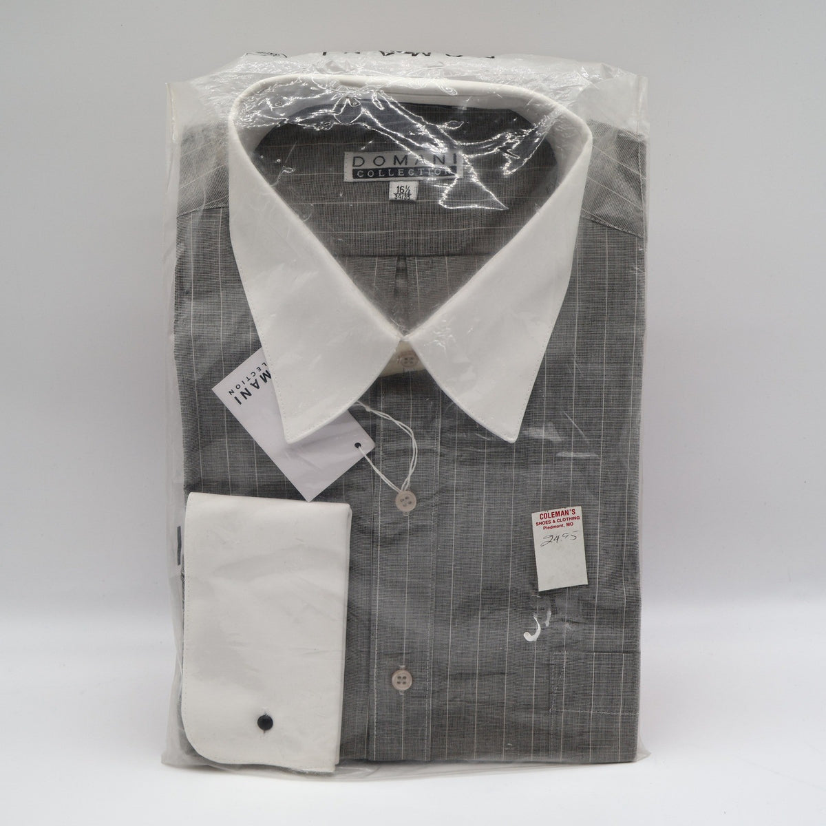 Domani Collection Dress Shirt 16.5 34/35 Gray White Collar French Cuffs New - take2supply