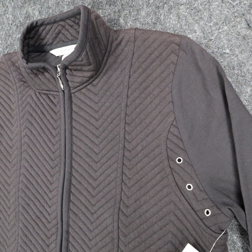 Erin London Quilted Zip Jacket Womens Small Black Chevron Mock Neck Grommet NEW - take2supply