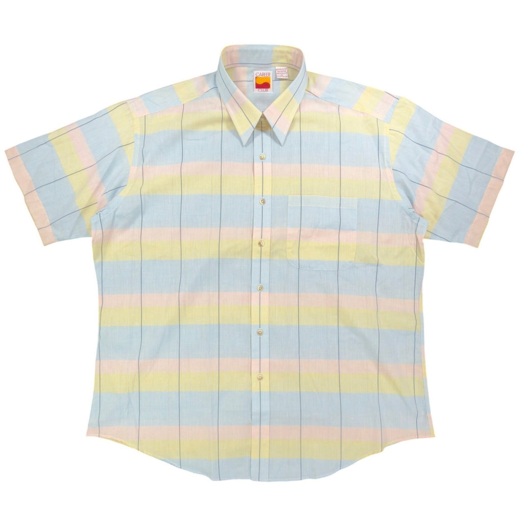 Career Club Vintage 80s Short Sleeve Shirt Mens XL Pastel Striped New - take2supply