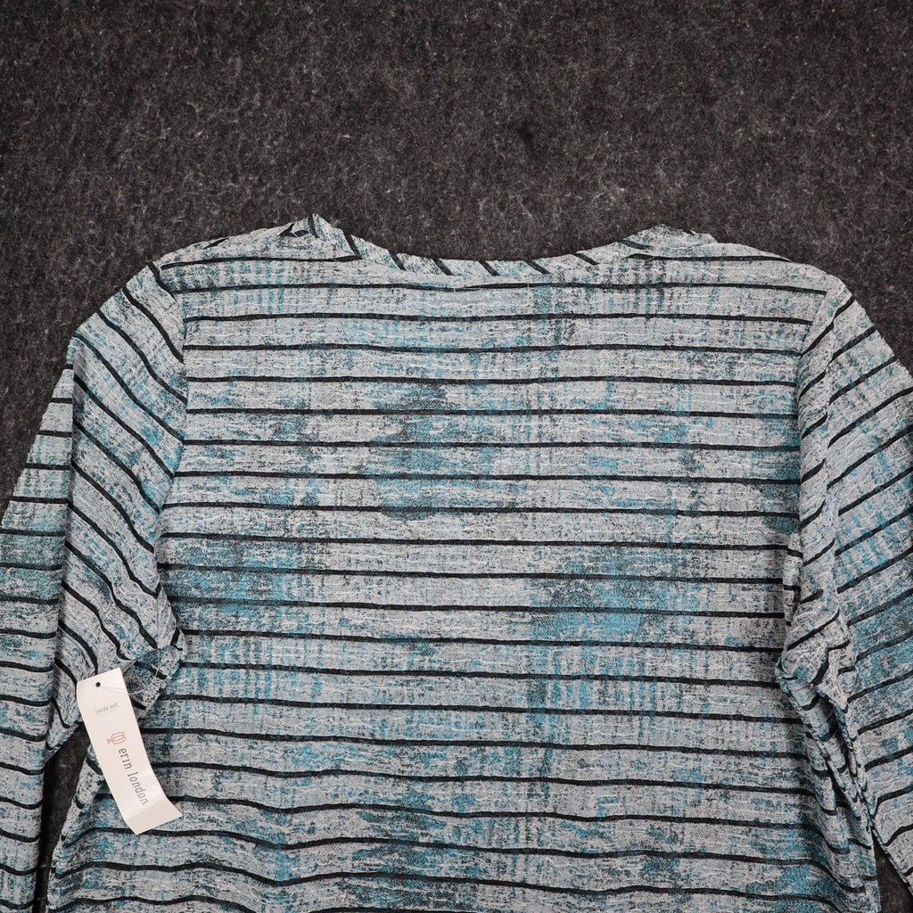 Erin London Top Womens Large Blue Grey Striped Long Sleeve Crew Neck - take2supply