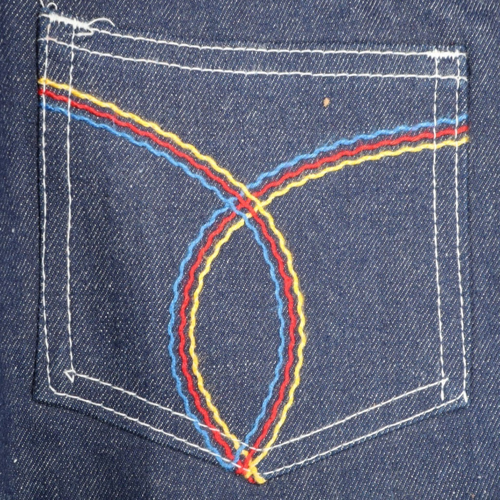 Key Jeans Denim Jeans Boys 12 Slim 24x30 Vintage 70s Dark Wash Rainbow Stitching - take2supply