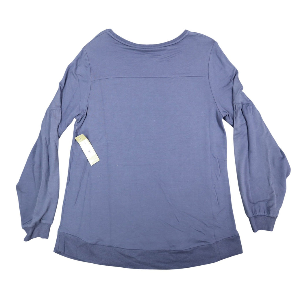 Erin London Studded Puff Sleeve Top Womens Medium Blue Viscose French Terry NWT - take2supply
