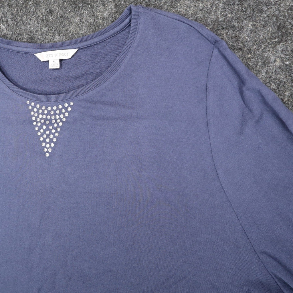 Erin London Top Womens XL Blue Rhinestone Balloon Sleeve French Terry New 15223 - take2supply