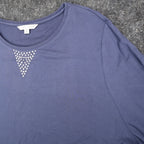 Erin London Top Womens XL Blue Rhinestone Balloon Sleeve French Terry New 15223 - take2supply