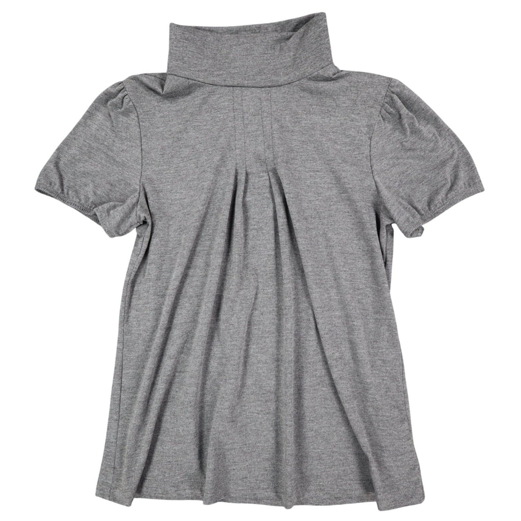 AGB Mock Neck Top Womens Size S Gray Short Puff Sleeve Pleated Front 04-29J33 - take2supply