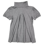 AGB Mock Neck Top Womens Size S Gray Short Puff Sleeve Pleated Front 04-29J33 - take2supply
