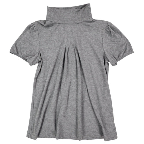 AGB Mock Neck Top Womens Size S Gray Short Puff Sleeve Pleated Front 04-29J33 - take2supply