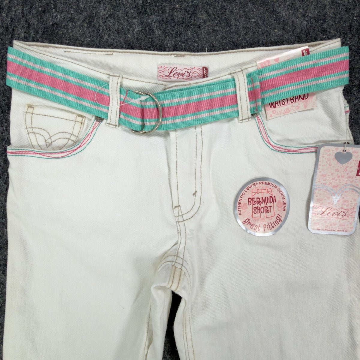 Levi's Y2K Bermuda Shorts Girls 12 White Denim NWT Deadstock - take2supply
