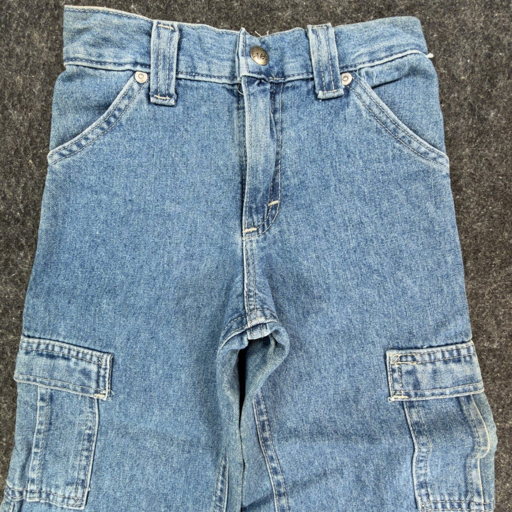 Lee Pipes Vintage 90s Cargo Jeans Boys 5 Reg Wide Leg NOS NWT Light Wash - take2supply