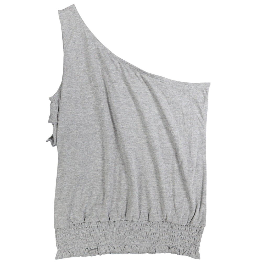 Jolt One Shoulder Top Womens Large Gray Floral Ruffle Smocked Hem NWT J0805F76 - take2supply