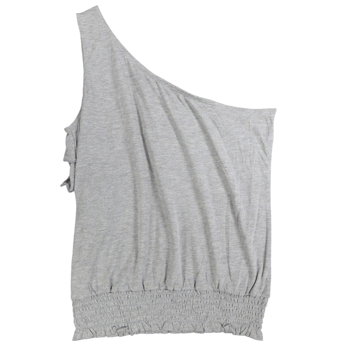Jolt One Shoulder Top Womens Large Gray Floral Ruffle Smocked Hem NWT J0805F76 - take2supply