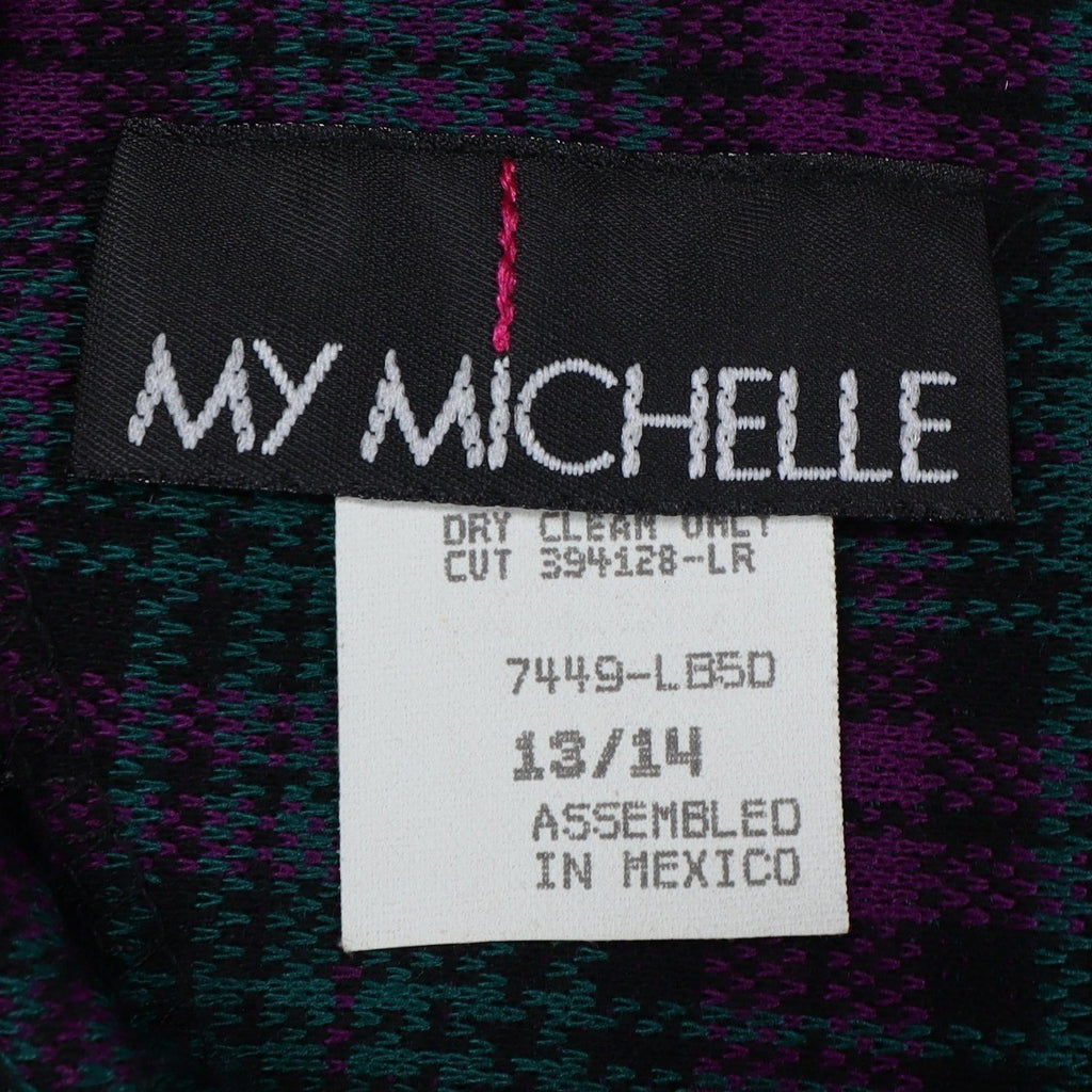 My Michelle Plaid Dress Womens 13/14 Vintage 90s Purple Green Long Sleeve Mini - take2supply