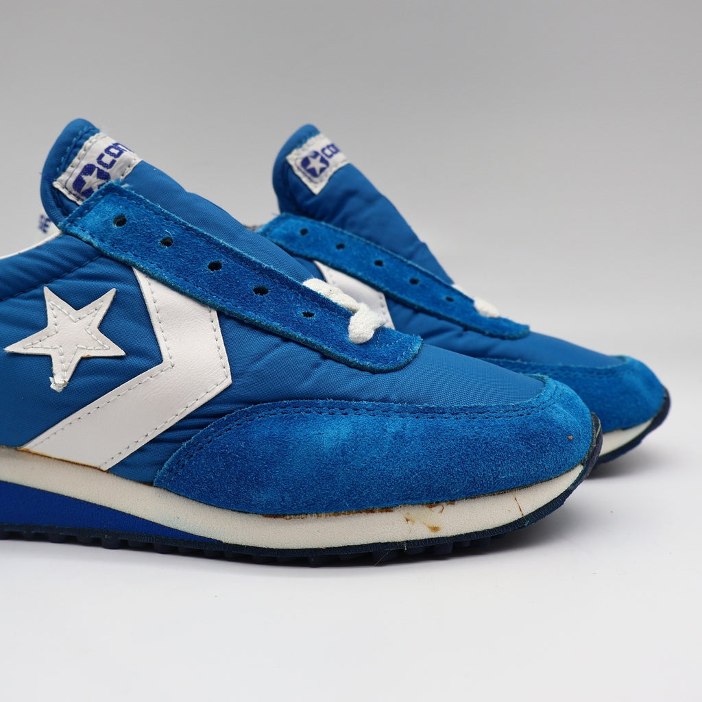 Converse Road Star Boys Size 4 Vintage 80s Blue Suede Nylon Sneakers 28694 NOS - take2supply