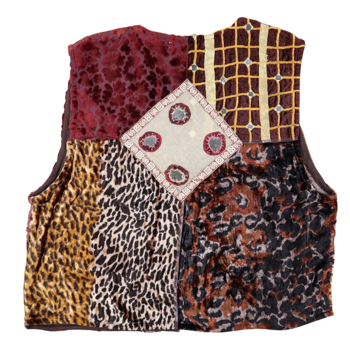 Sandy Starkman Patchwork Vest Womens M Vintage 90s Velvet Mirror Embellished New - take2supply