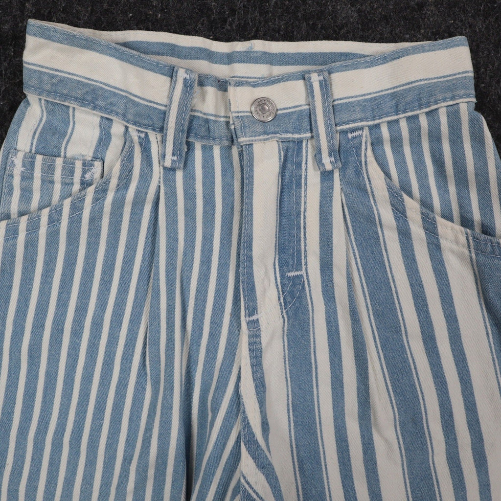Lee Striped Denim Shorts Girls 7 Slim Vintage 90s Blue White Cotton Deadstock - take2supply