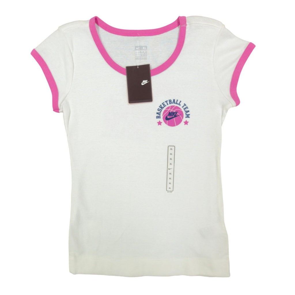 Nike Y2K Ringer Tee Girls XL White Pink Basketball Team 216485 NWT - take2supply