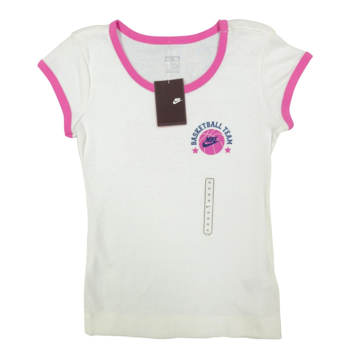 Nike Y2K Ringer Tee Girls XL White Pink Basketball Team 216485 NWT - take2supply