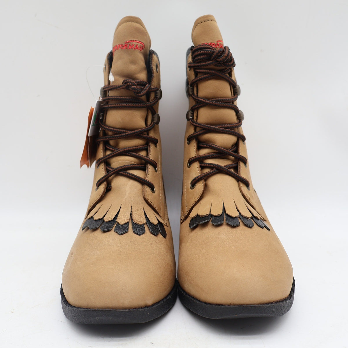 Laredo Western Kiltie Boots Womens 10 Tan Leather Lace Up Fringe 551 New In Box - take2supply