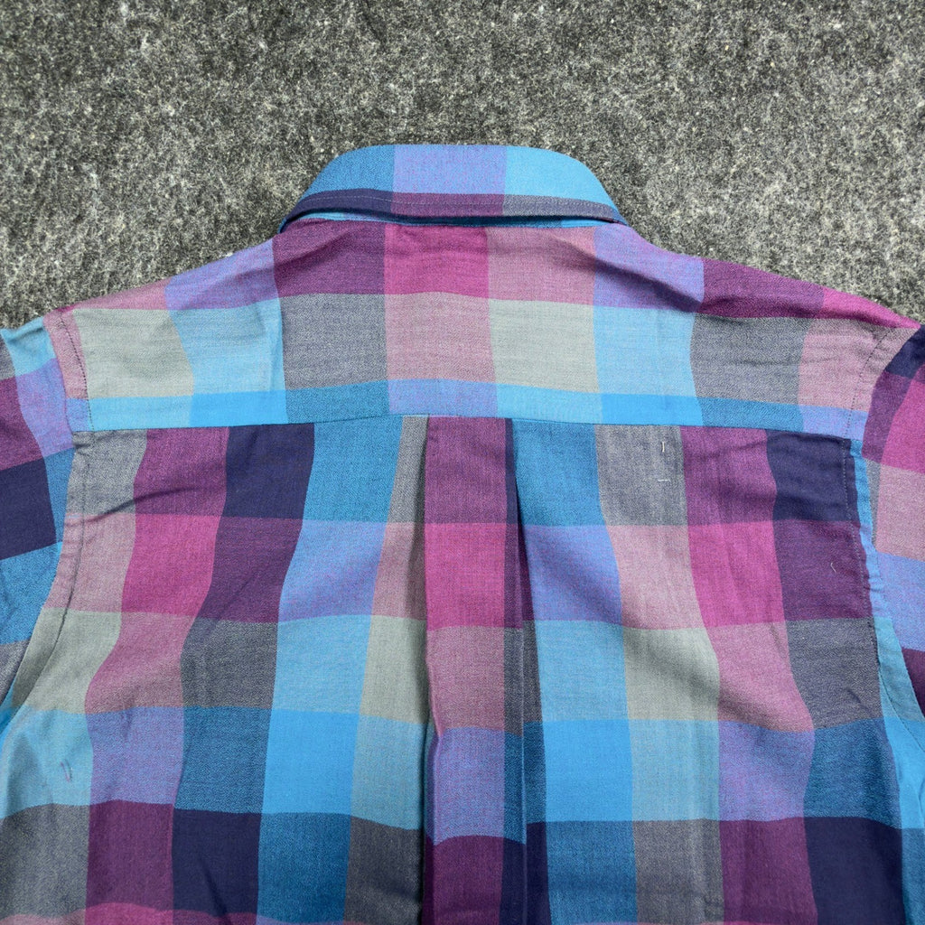 Career Club Vintage 90s Plaid Button Down Mens M Blue Purple Excellent - take2supply