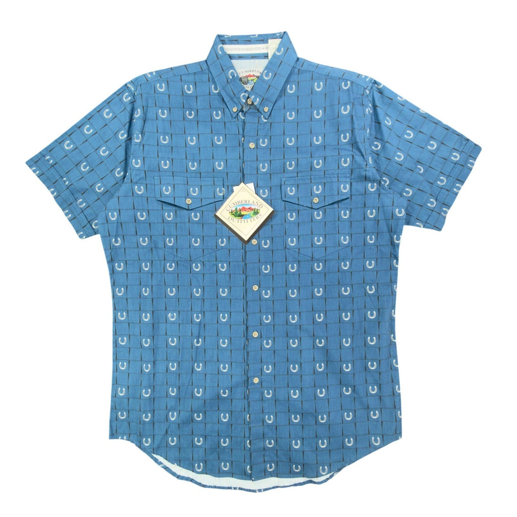 Cumberland Outfitters Western Shirt Mens Large Blue Horseshoe Cotton NWT - take2supply