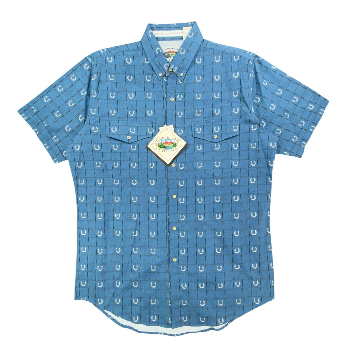 Cumberland Outfitters Western Shirt Mens Large Blue Horseshoe Cotton NWT - take2supply