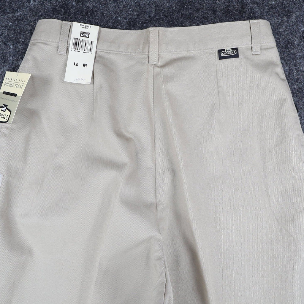Lee Casuals Pleated Chino Pants Womens 12 M Khaki Cotton Wrinkle Free NWT - take2supply