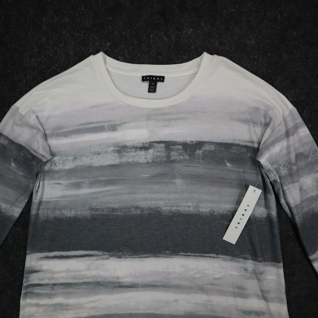Tribal Long Sleeve Top Womens Small Cream Grey Abstract Stripe Knit 26850-2281 - take2supply