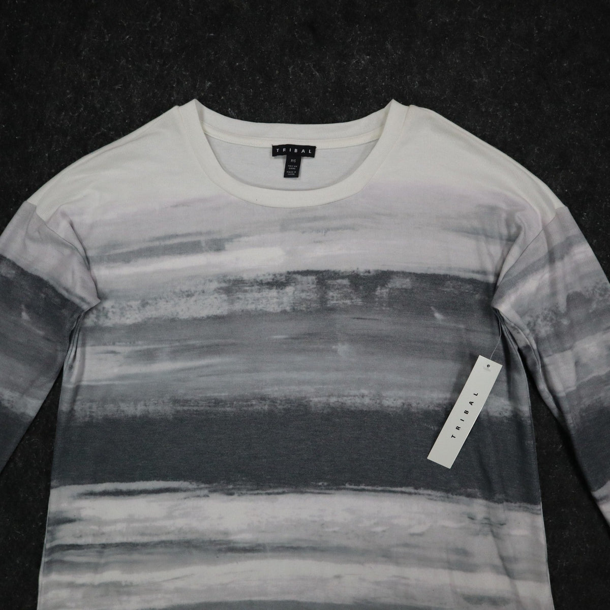 Tribal Long Sleeve Top Womens Small Cream Grey Abstract Stripe Knit 26850-2281 - take2supply