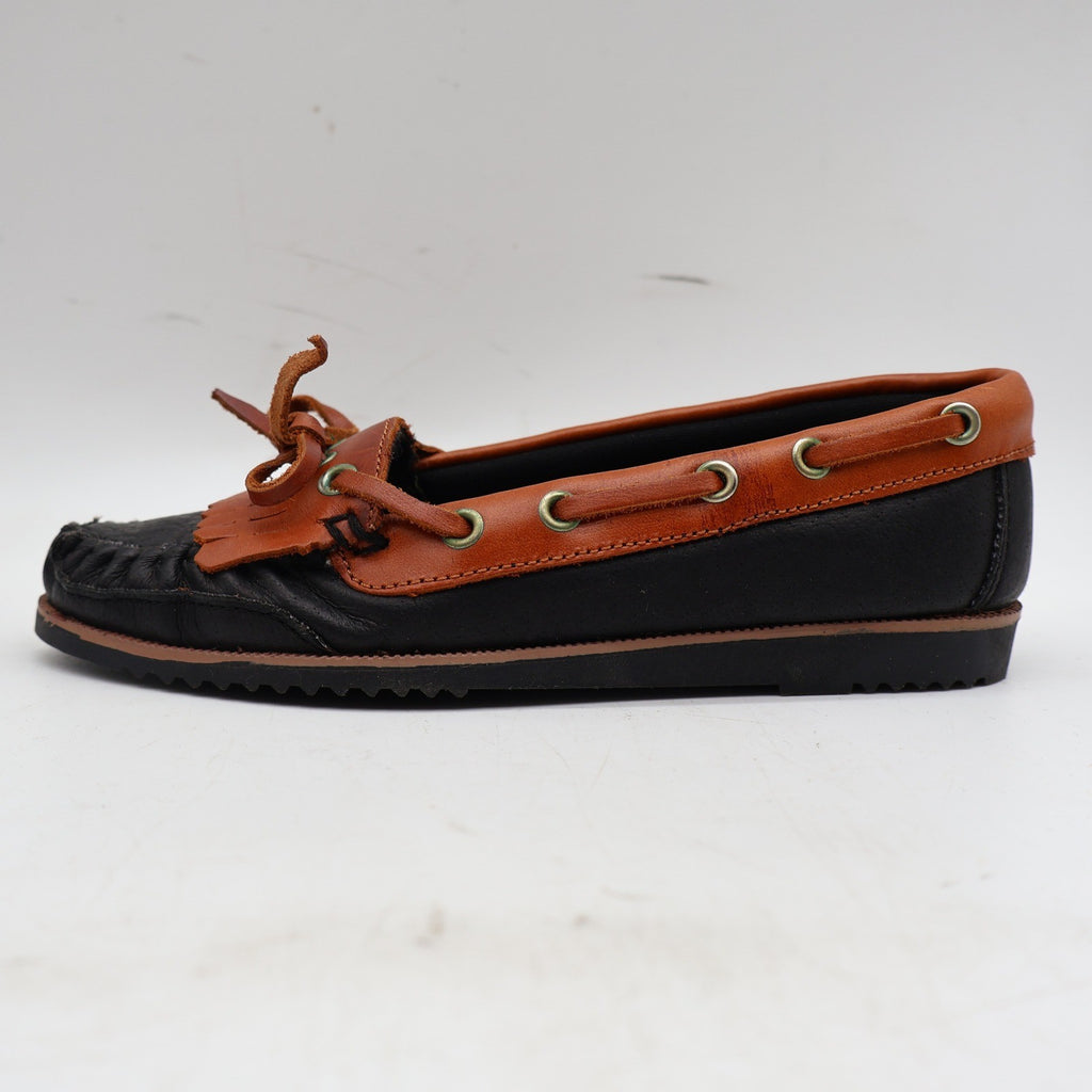 Red Camel Kamper Moccasin Loafers Kids 12.5 Vintage Black Tan Leather Kiltie - take2supply