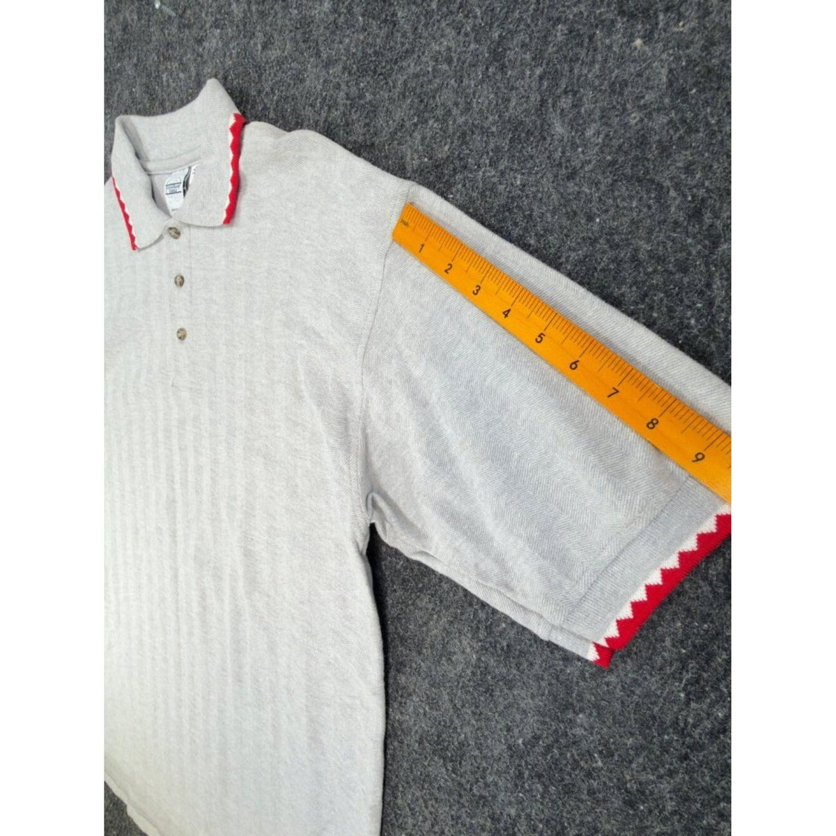 Vintage Cotton Deluxe Casuals Polo Shirt Mens Large Gray Red ZigZag Collar 90s - take2supply