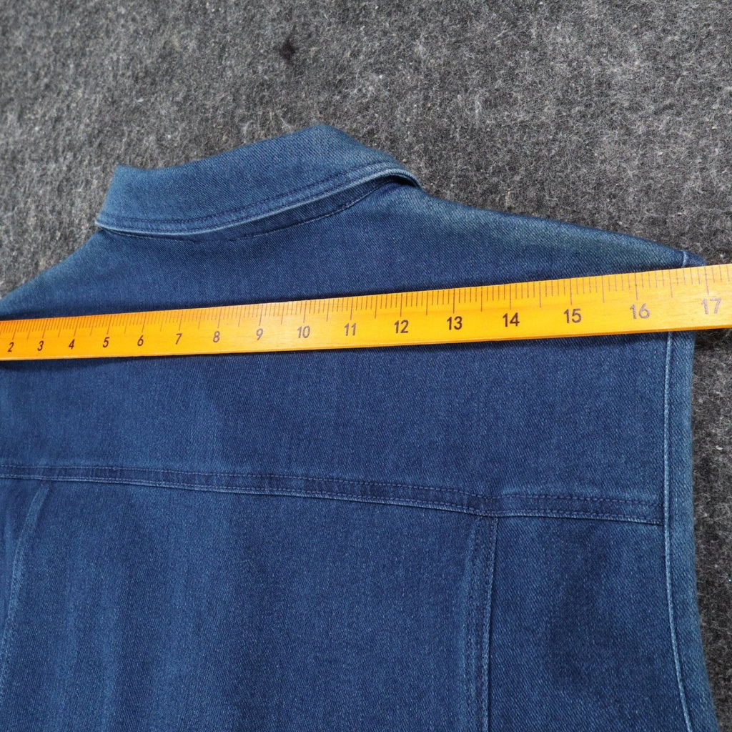 Links Denim Vest Womens XL Blue Stretch Button Front Sleeveless Jean Jacket NEW - take2supply