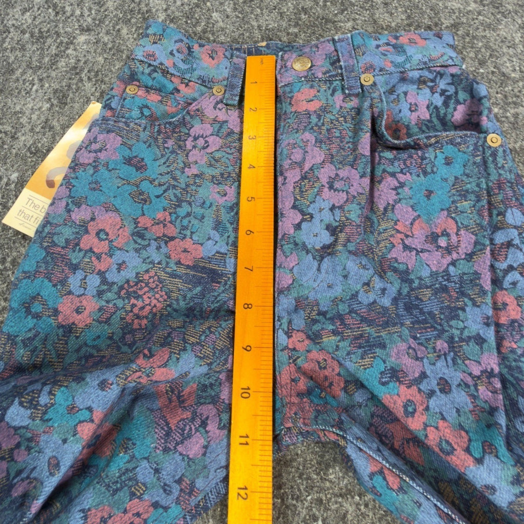 Lee Vintage 90s Floral Tapestry Jeans Girls 12 Slim Blue Cotton Deadstock NWT - take2supply