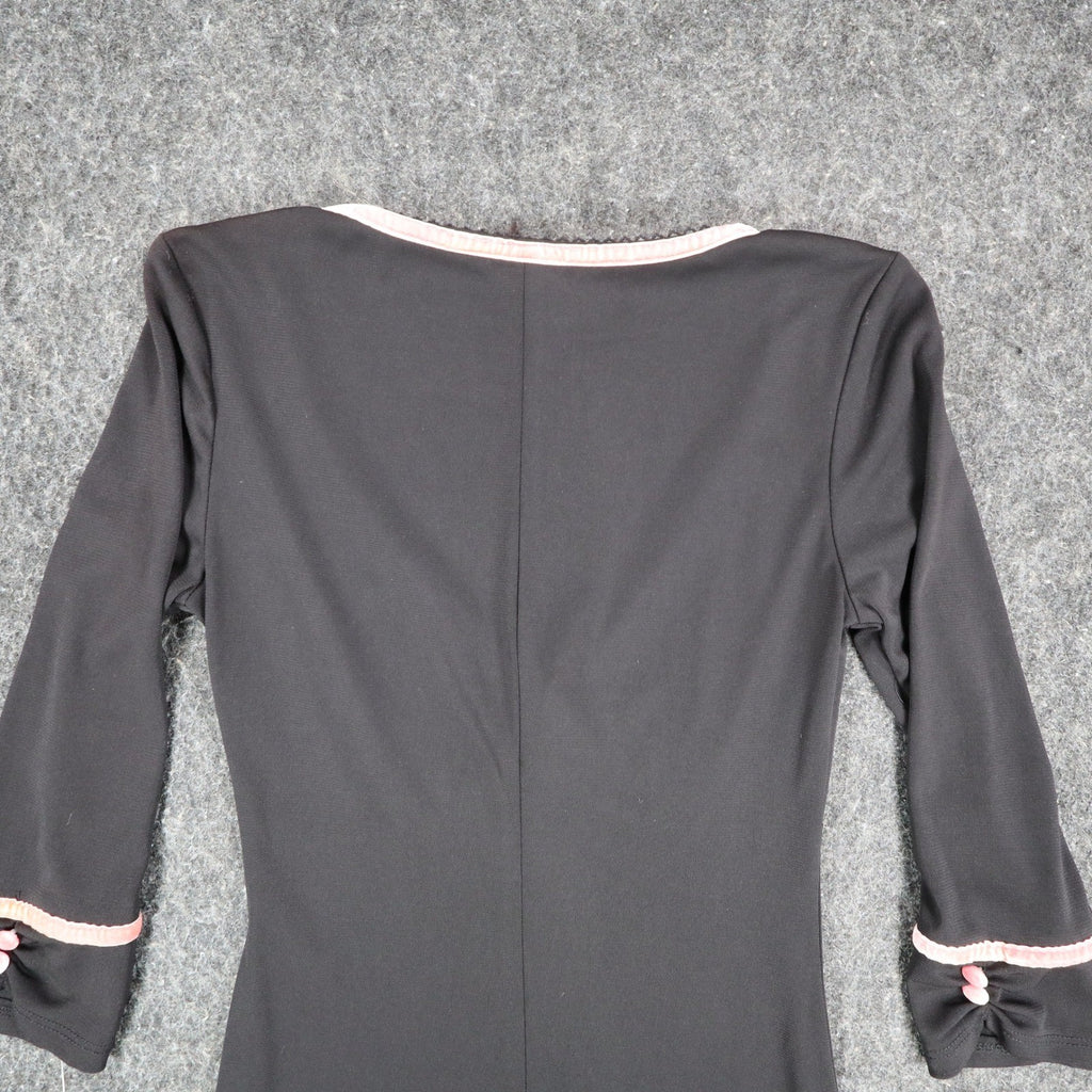 My Michelle Dress Womens Small Y2K Black Pink Bow V-Neck 3/4 Sleeve A-Line USA - take2supply