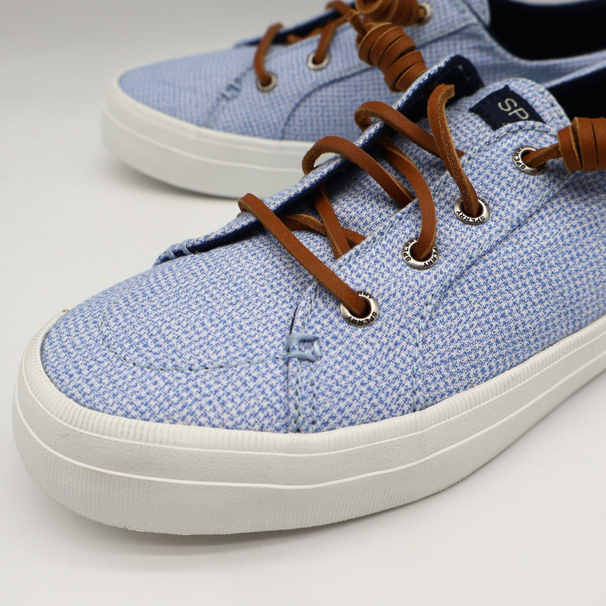 Sperry Crest Vibe Sneaker Womens 7.5 Blue Gingham Canvas Leather Lace STS85817 - take2supply