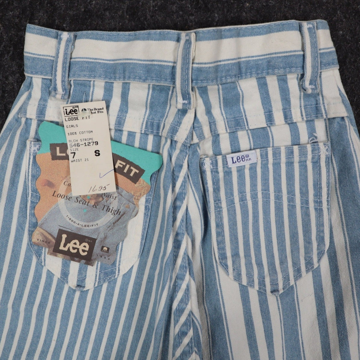 Lee Striped Denim Shorts Girls 7 Slim Vintage 90s Blue White Cotton Deadstock - take2supply