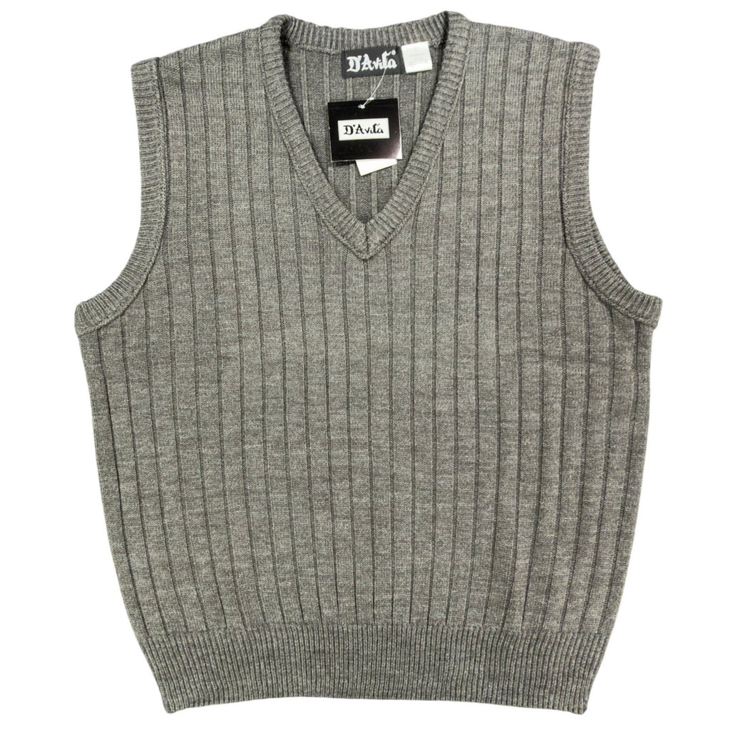 D'Avila V-Neck Sweater Vest Mens Large Charcoal Heather Grey Ribbed Knit NWT - take2supply