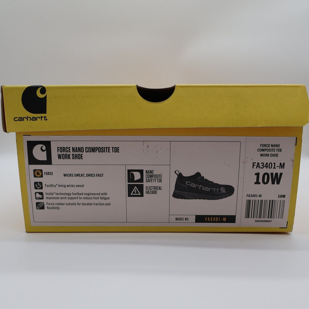 Carhartt Force Nano Composite Toe Work Shoe Mens 10W Black Knit Safety FA3401-M - take2supply
