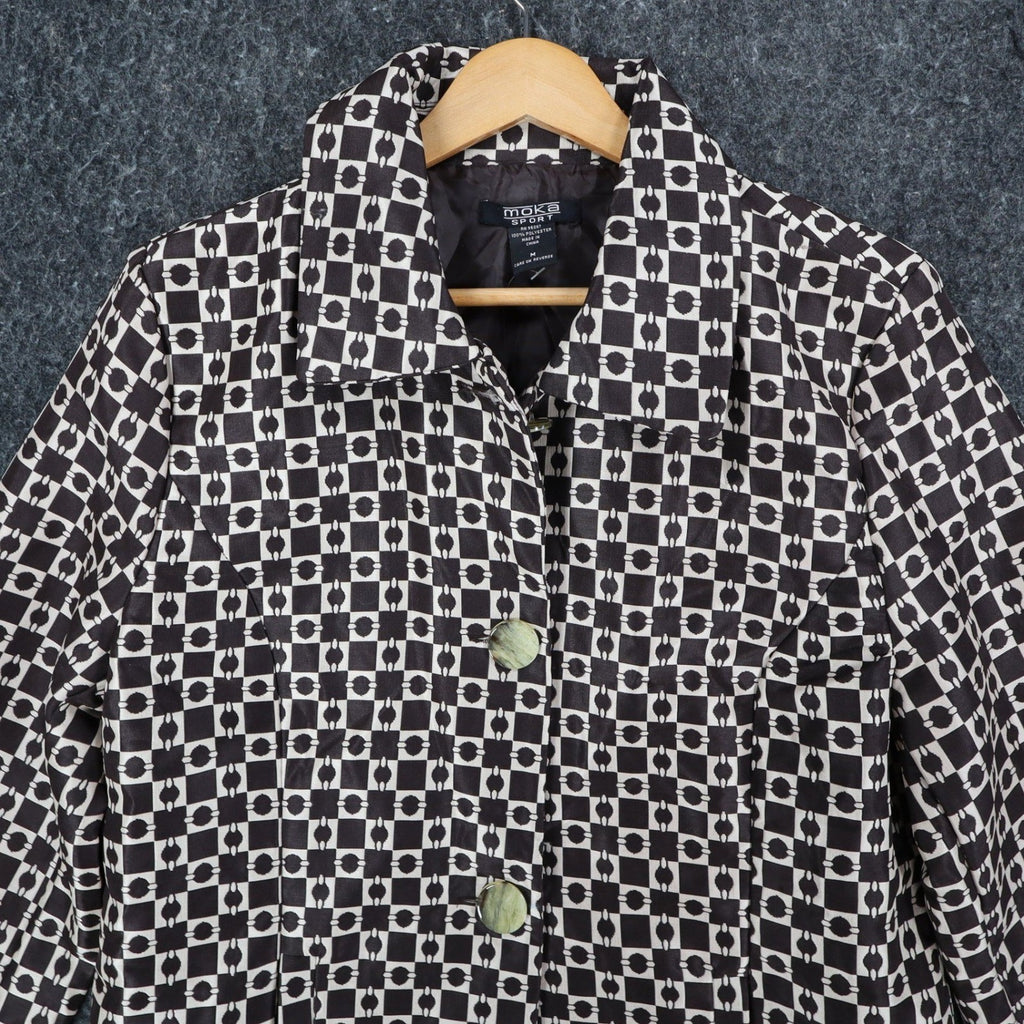 Moka Sport Geometric Box Check Coat Womens Size M Brown Beige Button Up Jacket - take2supply